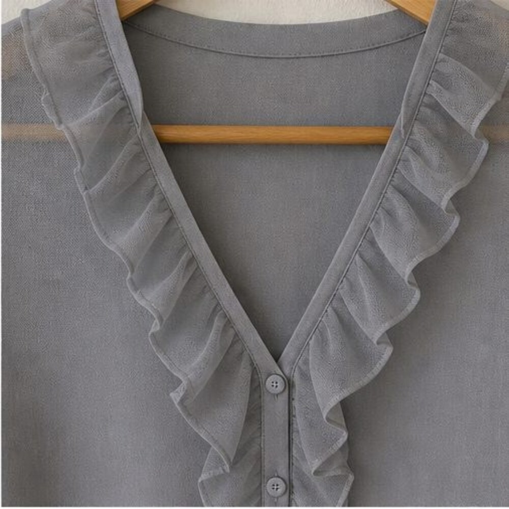 Gray Ruffle Blouse - Picture 4 of 6